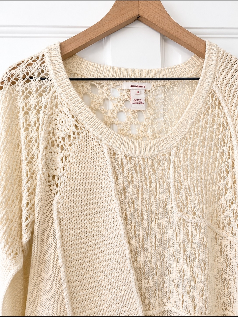 Sundance Cream Patchwork Open-Knit Pullover Sweater - Picture 2 of 6